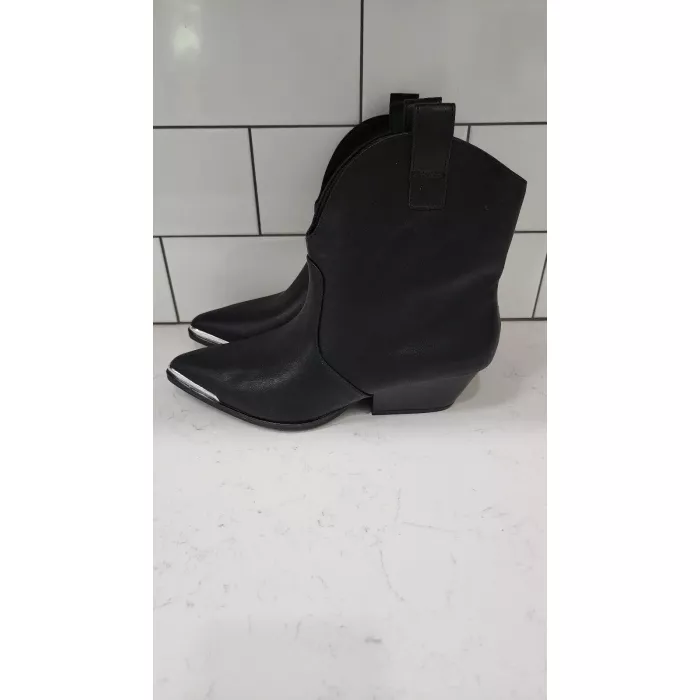 Women's Western Ankle Boots Henley Black Bootie Cowgirl Core Silver Toe Accent