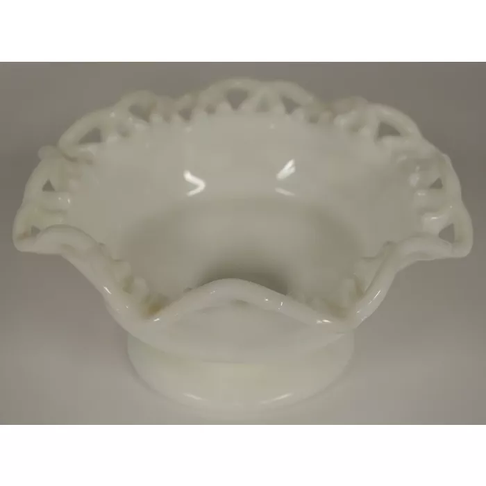 Smith Glass - Colonial Lace Milk Glass Pattern - Footed Crimped Bowl