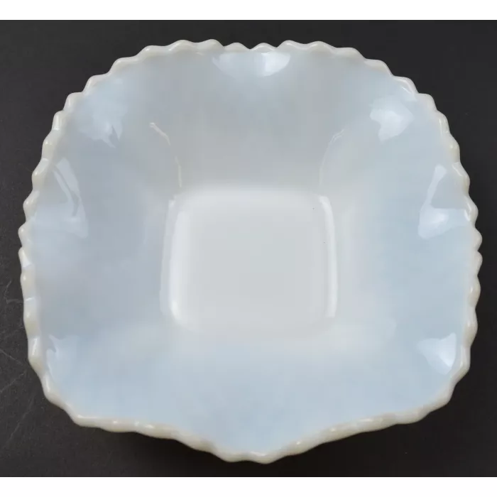Vintage Diamond Cut Milk Glass Scalloped Candy Dish - 6.25" Wide