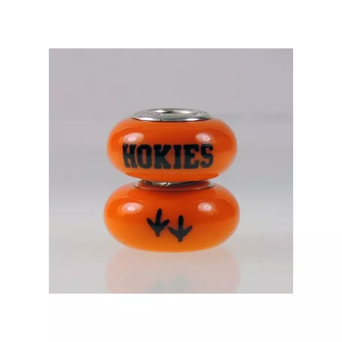 Fenton Orange Glass Collegiate Bead - Virginia Tech - Sterling Silver Lined