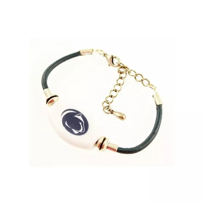 Fenton Collegiate Logo Leather Cord Bracelet- Penn State Milk Glass Bead