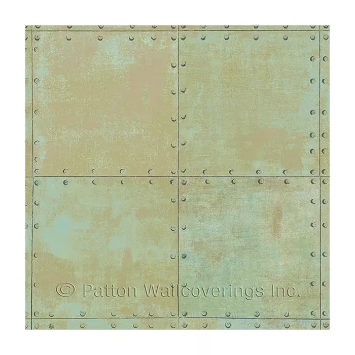 Steel Tile Wallpaper Aqua, Green, Metallic Copper Norwall Wallcovering LL36225