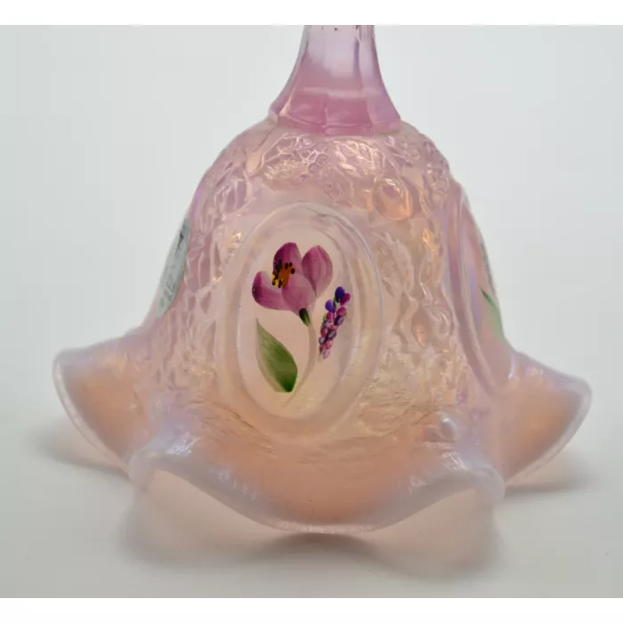 Fenton Art Glass Bell - Pink Frosted - Hand Painted by TJ Mendenhall - 4.5" Tall