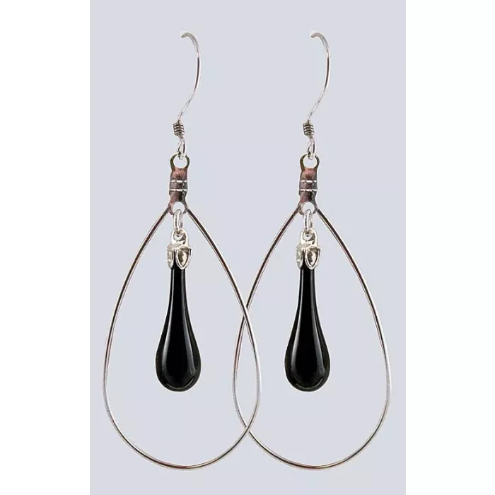 Fenton Art Glass - Hoop Style Teardrop Earrings - Black Shiny