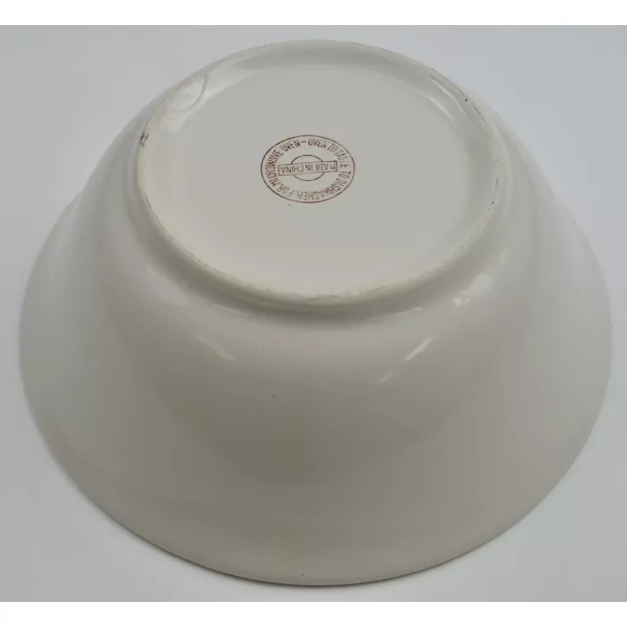 White Pottery With Orange Bands Vegetable Bowl - 9.375" Round