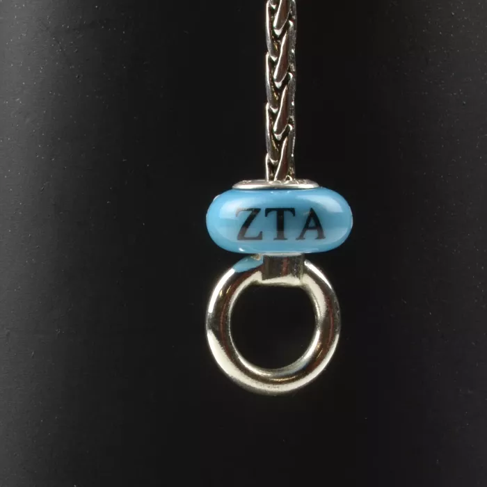 Fenton Art Glass Artisan Crafted Bead - Zeta Tau Alpha - Sterling Silver Lined