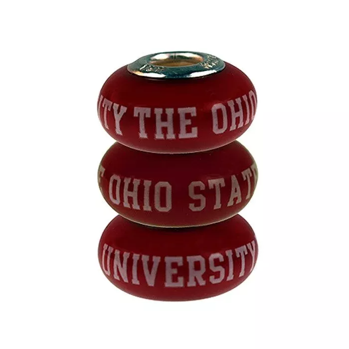 Fenton Red Glass Collegiate Bead - The Ohio State University - Sterling Silver