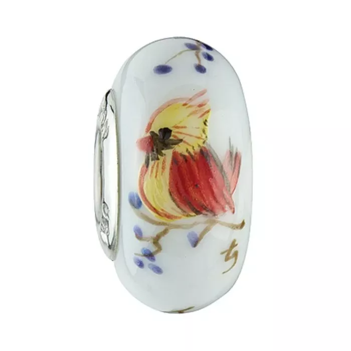 Fenton Art Glass Artisan Crafted Bead - Lady Cardinal - Sterling Silver Lined