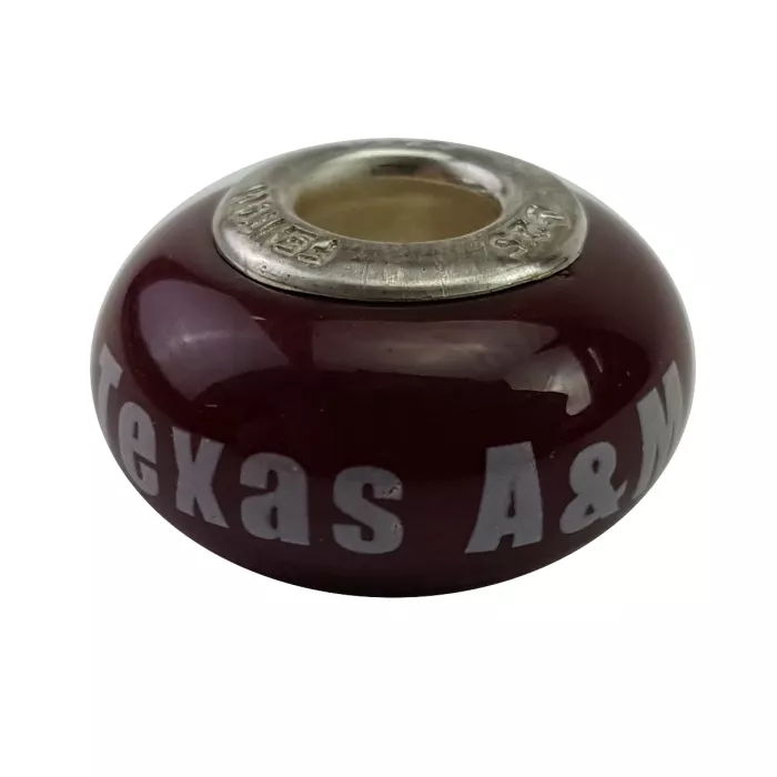 Fenton Maroon Glass Collegiate Bead - Texas A & M - Sterling Silver Lined