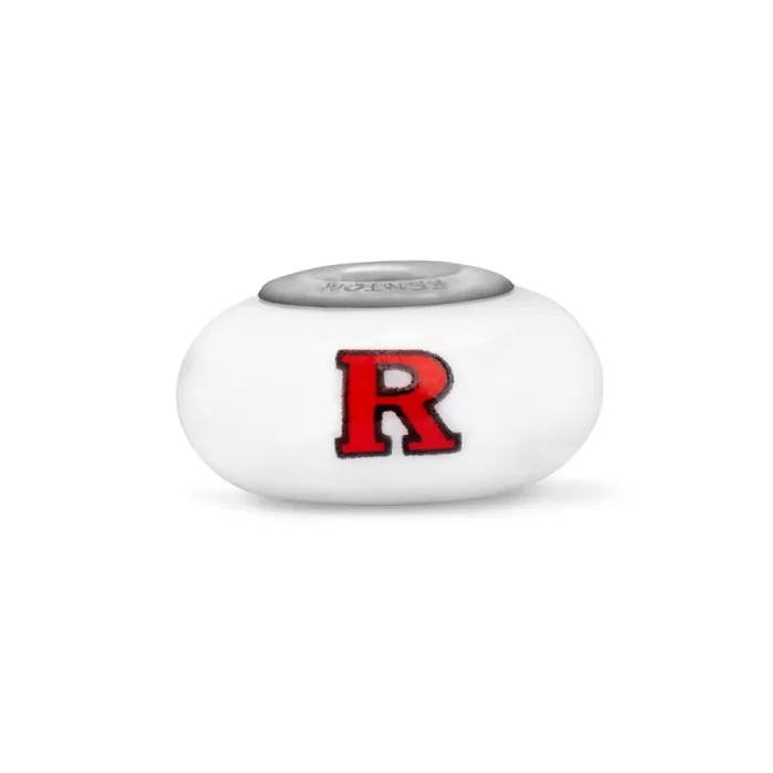 Fenton Milk Glass Collegiate Bead - Rutgers - Sterling Silver Lined