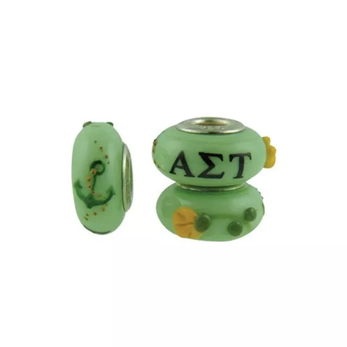Fenton Art Glass Artisan Crafted Bead - Alpha Sigma Tau - Sterling Silver Lined