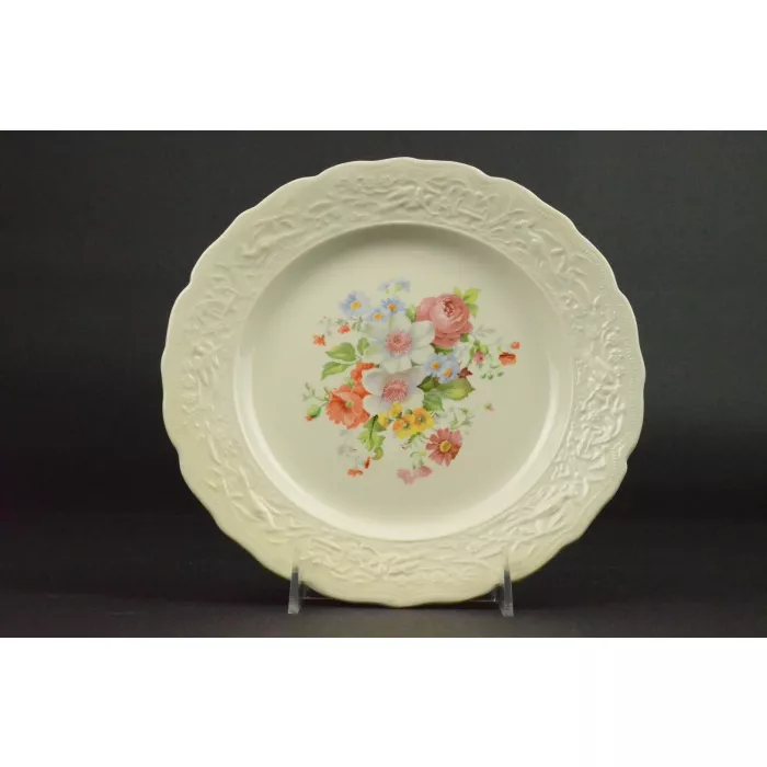 China Dinner Plate - Raised Bird & Floral Border - Bright Floral Pattern Center