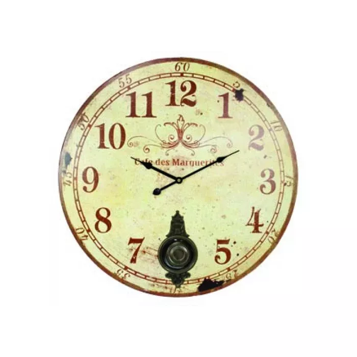 Large Hanging Wall Clock With Pendulum - Cafe Des Marguerites