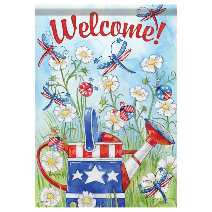 Carson FlagTrends - Dura Soft Garden Flag - Patriotic Bugs & Watering Can