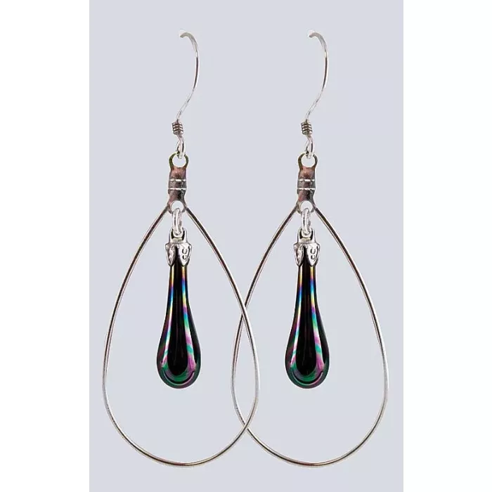 Fenton Art Glass - Hoop Style Teardrop Earrings - Black Iridized