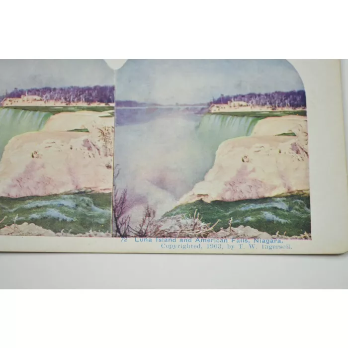 Stereoview By T. W. Ingersoll - No. 72 - Luna Island And American Falls, Niagara - Antique 1903