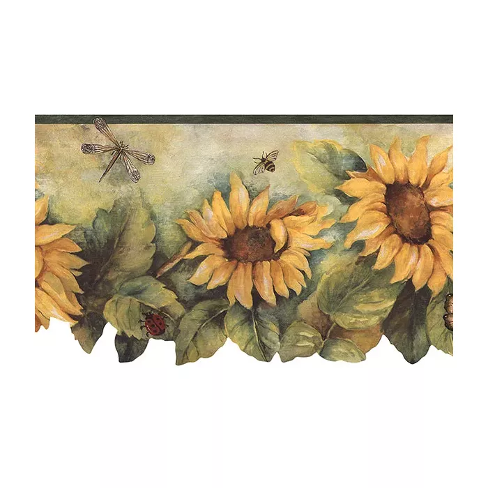 Die Cut Sunflower Wallpaper Border Yellow, Green Norwall Wallcovering BG71362DC