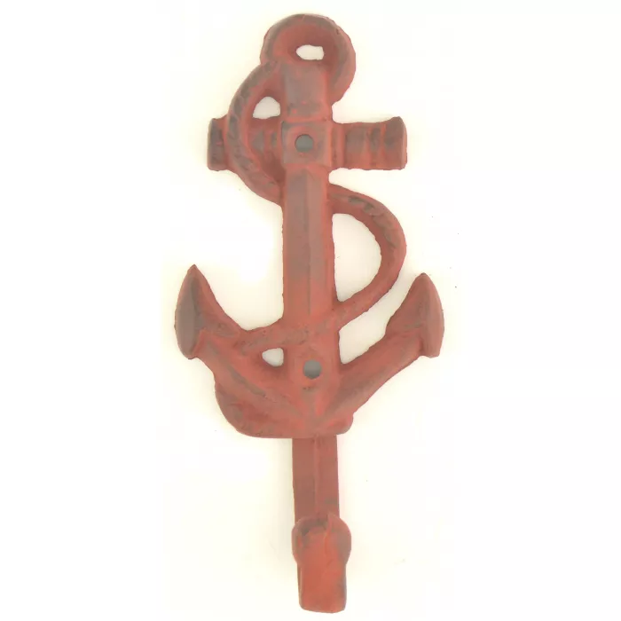 Cast Iron Wall Hook - Red Ships Anchor Design - 5.25" Tall