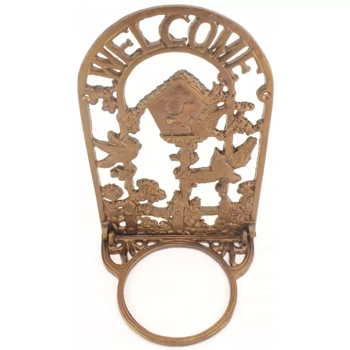 Cast Iron Welcome Plaque With Plant Holder - Bird Theme - 13 1/8" Tall