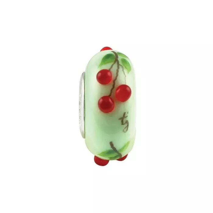 Fenton Art Glass Artisan Bead - Cherry Delights - Sterling Silver Lined