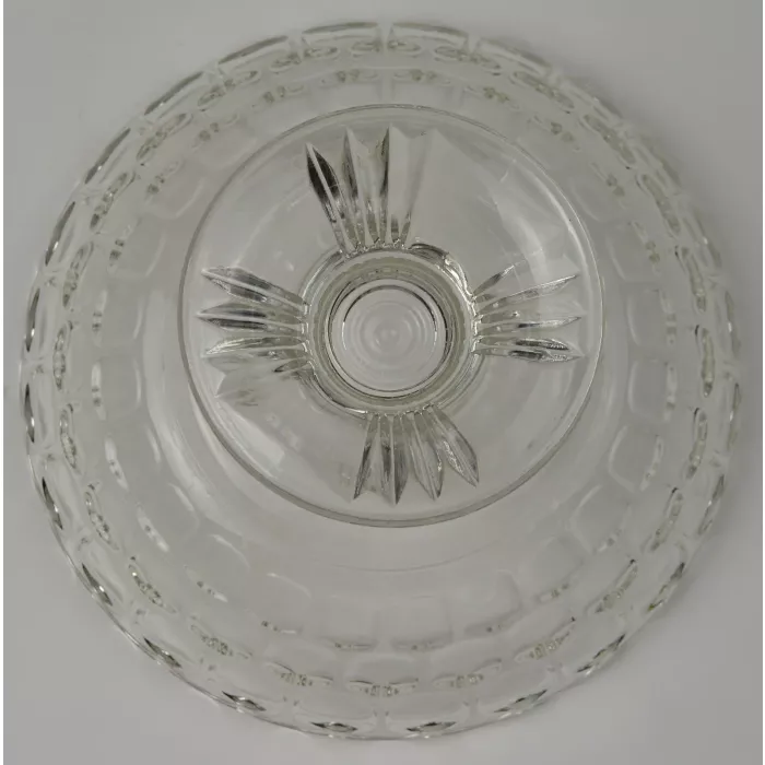 Clear Glass Block Pattern Compote - 10" Round