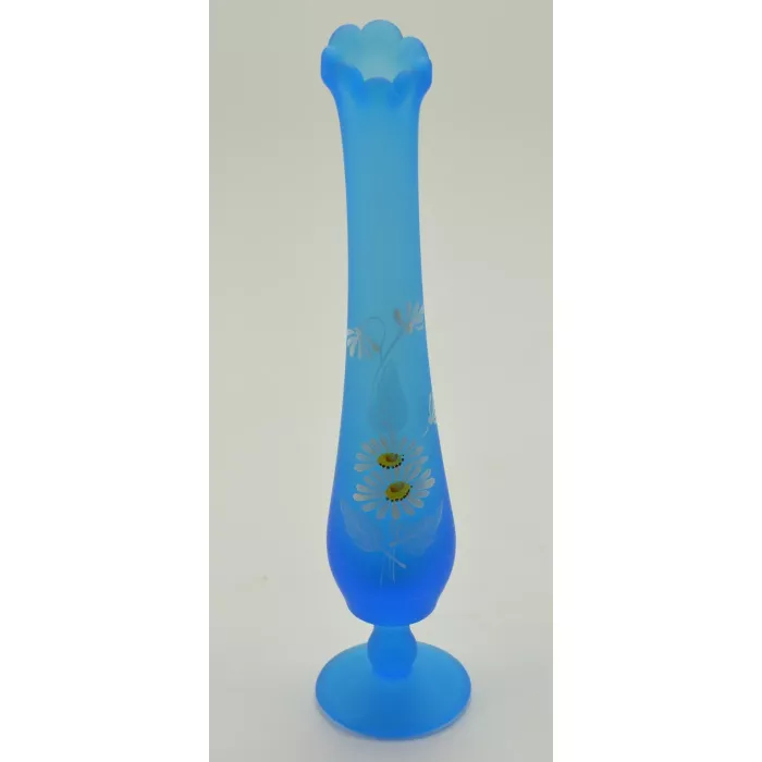 Westmoreland Glass Hand Painted Blue Bud Vase - 10" Tall