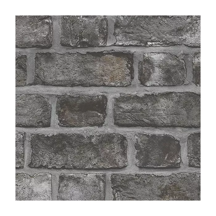 Farmhouse Brick Wallpaper Black, Charcoal, Carbon Norwall Wallcovering FH37519