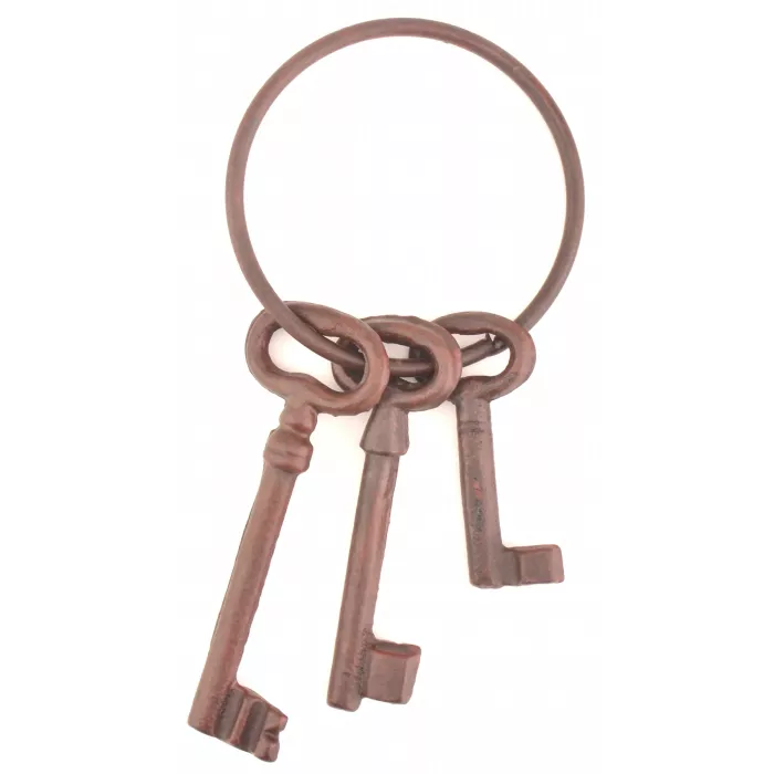 Decorative Cast Iron Jailers Key Ring - 3 Keys