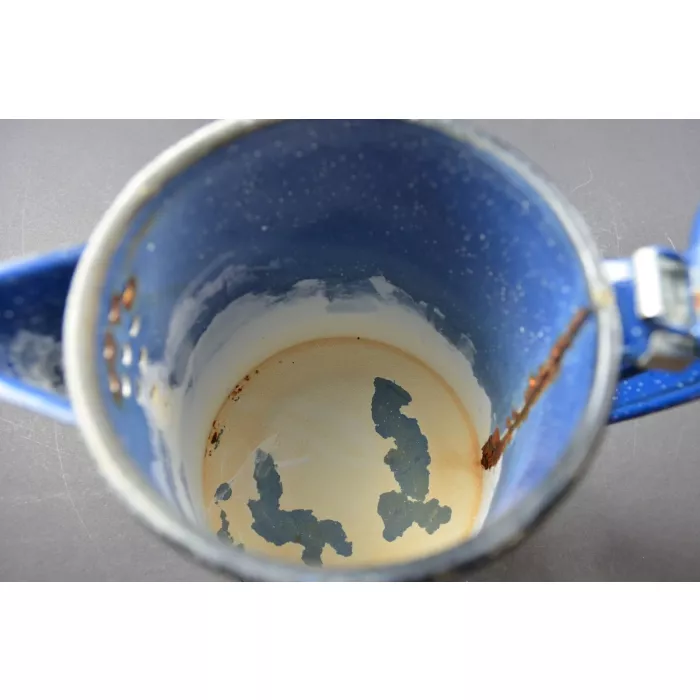 Vintage 6 Cup Blue Enamel Coffee Pot - 7.75" Tall