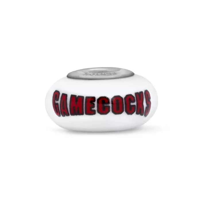 Fenton Milk Glass Collegiate Bead - South Carolina - Sterling Silver Lined