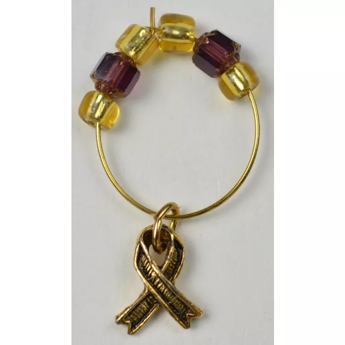 Gold Toned Basket Charm - Breast Cancer Ribbon