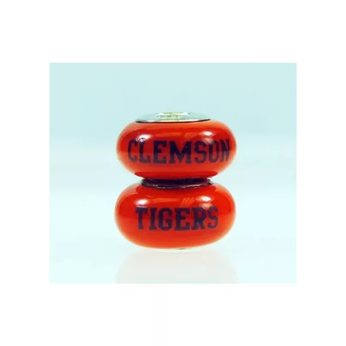 Fenton Orange Glass Collegiate Bead - Clemson Tigers - Sterling Silver Lined