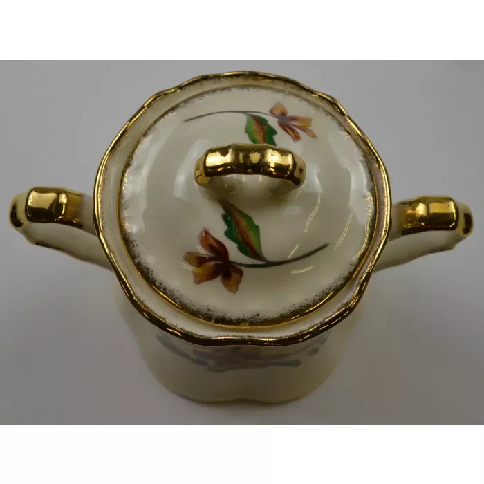 Vintage Lidded Sugar Bowl - Floral Pattern & Gold Trim