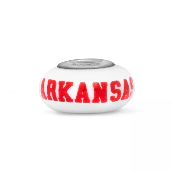 Fenton Milk Glass Collegiate Bead - Arkansas - Sterling Silver Lined
