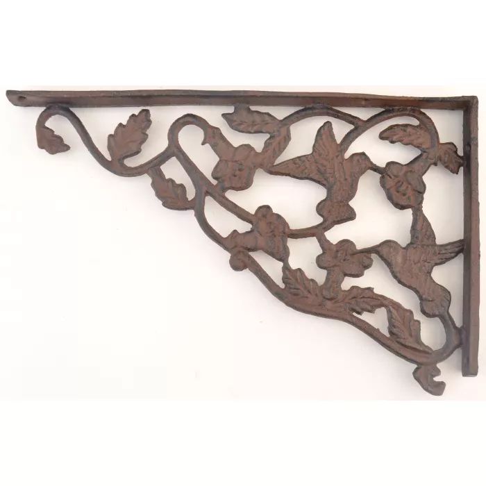 Wall Shelf Bracket - Hummingbird & Vine Pattern - Cast Iron - 12.75"