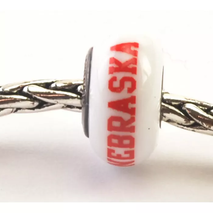 Fenton Milk Glass Collegiate Bead - Nebraska Cornhuskers - Sterling Silver Lined