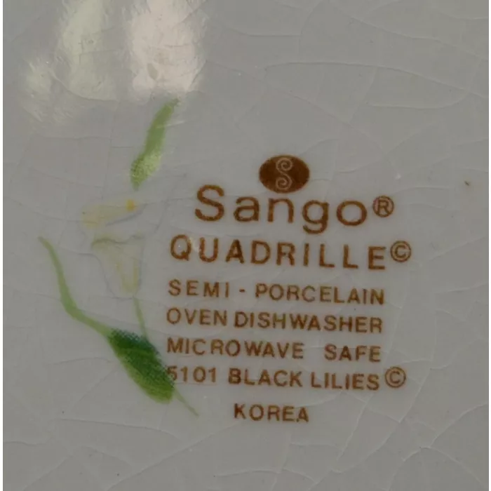 Sango Flat Cup Saucer - Black Lilies Pattern - Quadrille - 6.625" Wide