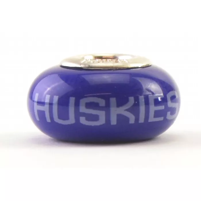 Fenton Blue Glass Collegiate Bead - UConn - Sterling Silver Lined