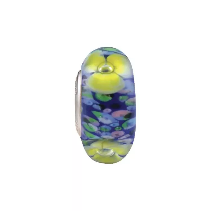 Fenton Art Glass Bead - Monet's Petite Water Lilies - Sterling Silver Lined