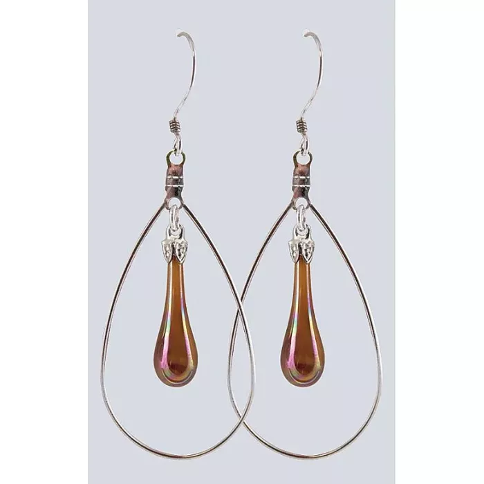 Fenton Art Glass - Hoop Style Teardrop Earrings - Chocolate Iridized