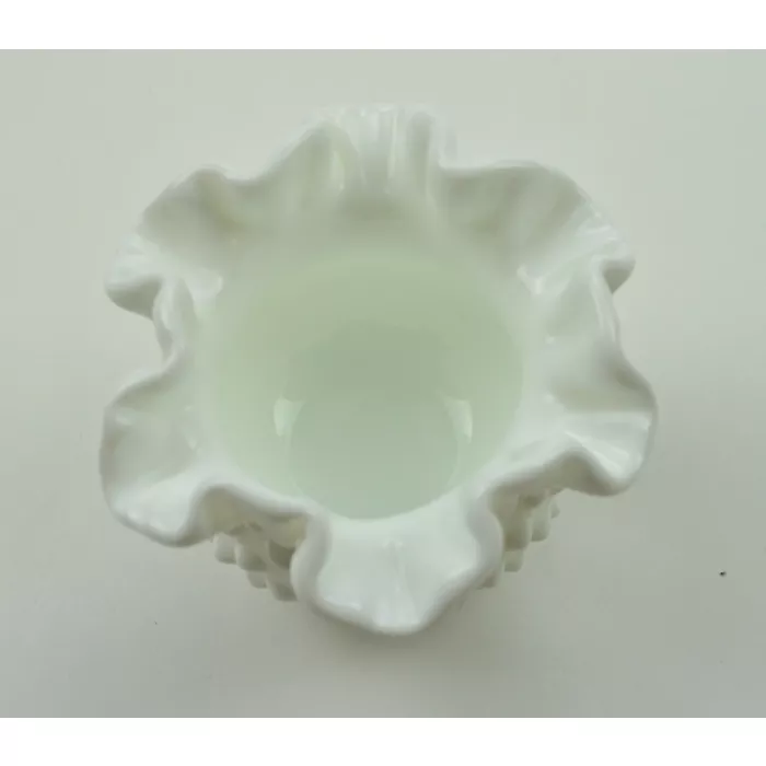 Fenton Art Glass - Hobnail Milk Glass - Double Crimped Vase - 3" Tall