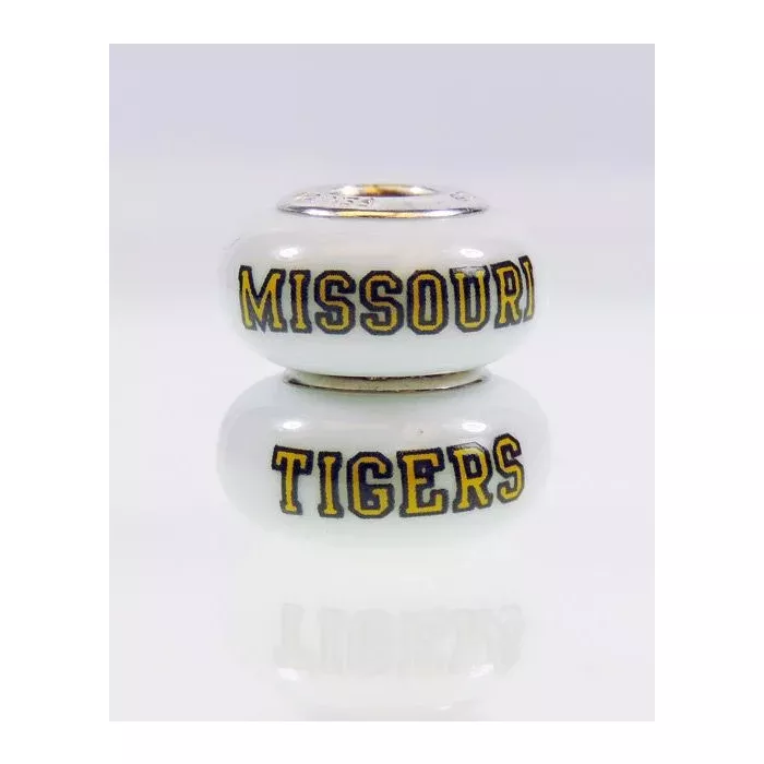 Fenton Milk Glass Collegiate Bead - Missouri Tigers - Sterling Silver Lined