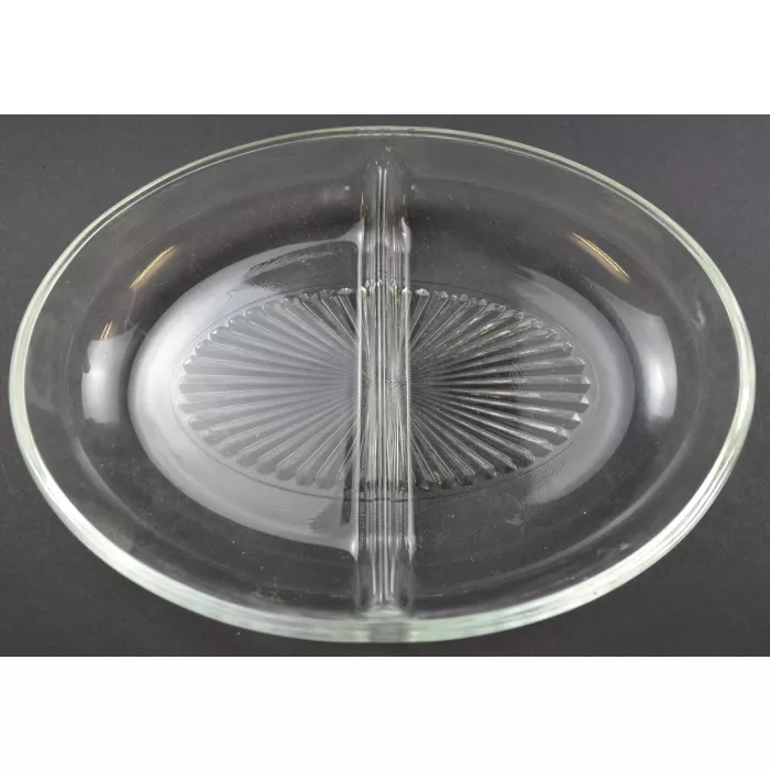 Clear Glass Two Part Relish Dish - 8.75" Wide