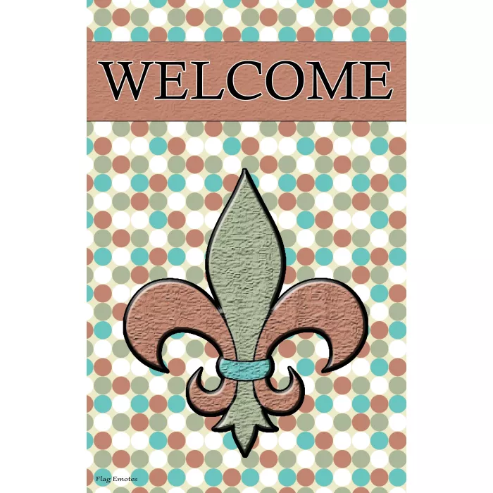 Flag Emotes - Double Sided Garden Flag - Welcome Fleur De Lis Polka Dots