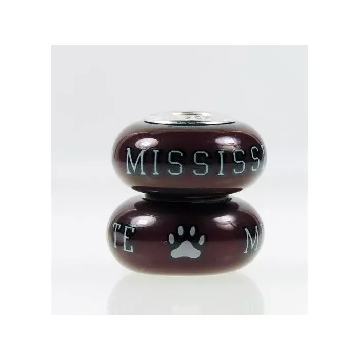 Fenton Red Glass Collegiate Bead - Mississippi State - Sterling Silver Lined