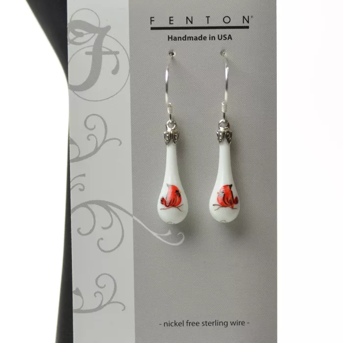 Fenton Art Glass - Teardrop Earrings - Baby Cardinal - Handcrafted