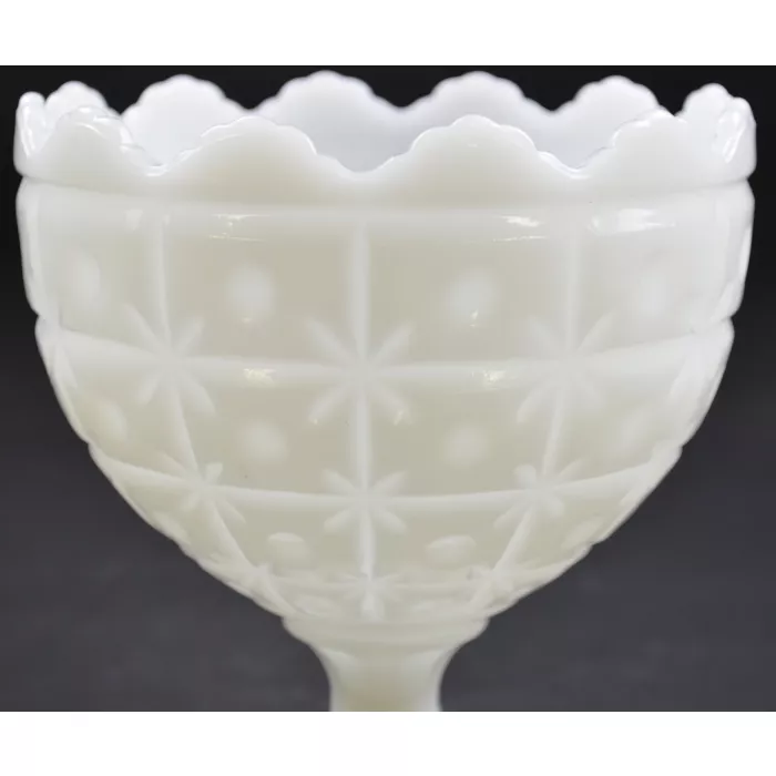 Napco - Milk Glass Star & Block Pattern - Pedestal Compote - 6.5" Tall