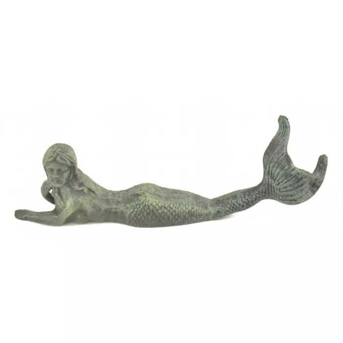 Cast Iron Laying Mermaid Figure - Verdigris - 16.25" Long