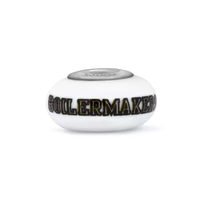 Fenton Milk Glass Collegiate Bead - Purdue University - Sterling Silver Lined