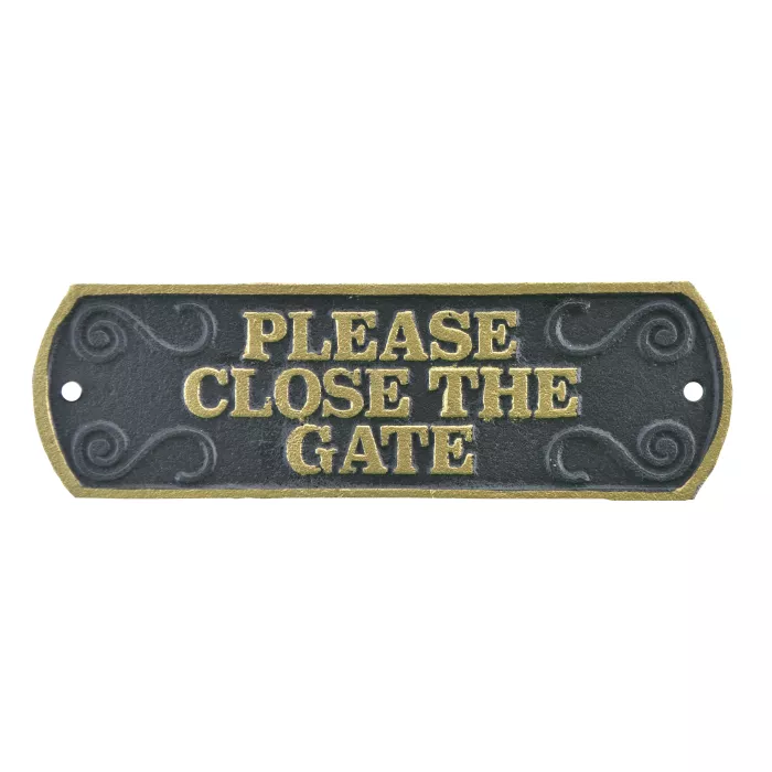 Cast Iron Plaque Sign - Please Close The Gate - Black & Gold